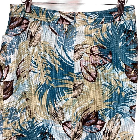 Doncaster Pencil Skirt Size 4 100% Silk Floral Pattern Pockets Blue & Brown Line - Picture 6 of 7